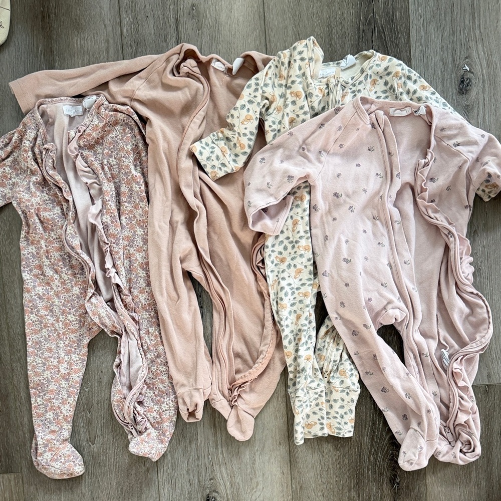 Floral and Solid Baby Onesies Set of 4